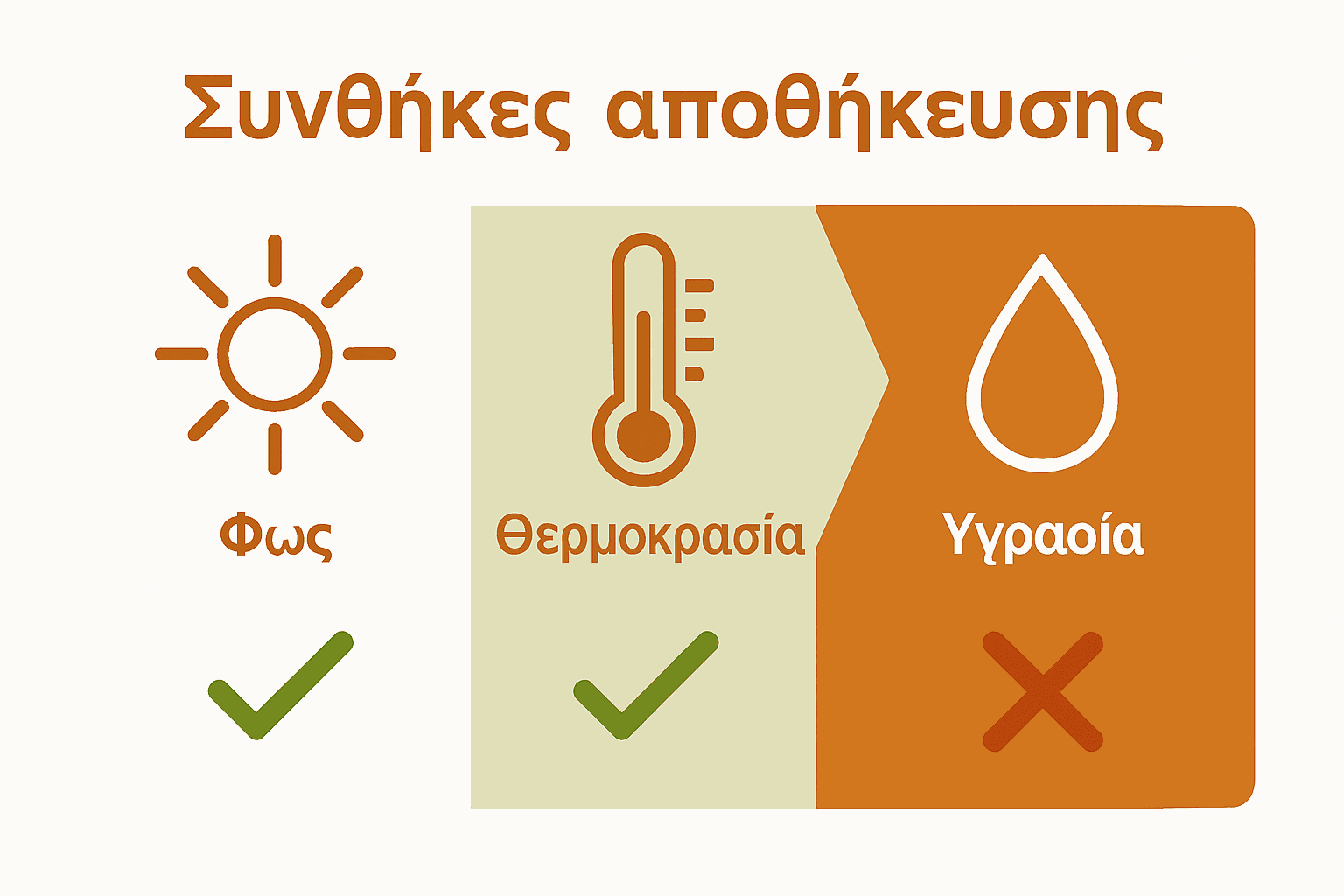 Πώς αποθηκεύουμε σωστά τα αρώματα: Οδηγός ολοκληρωμένης φροντίδας 3 Infographic comparing light, temperature, and humidity for perfume storage