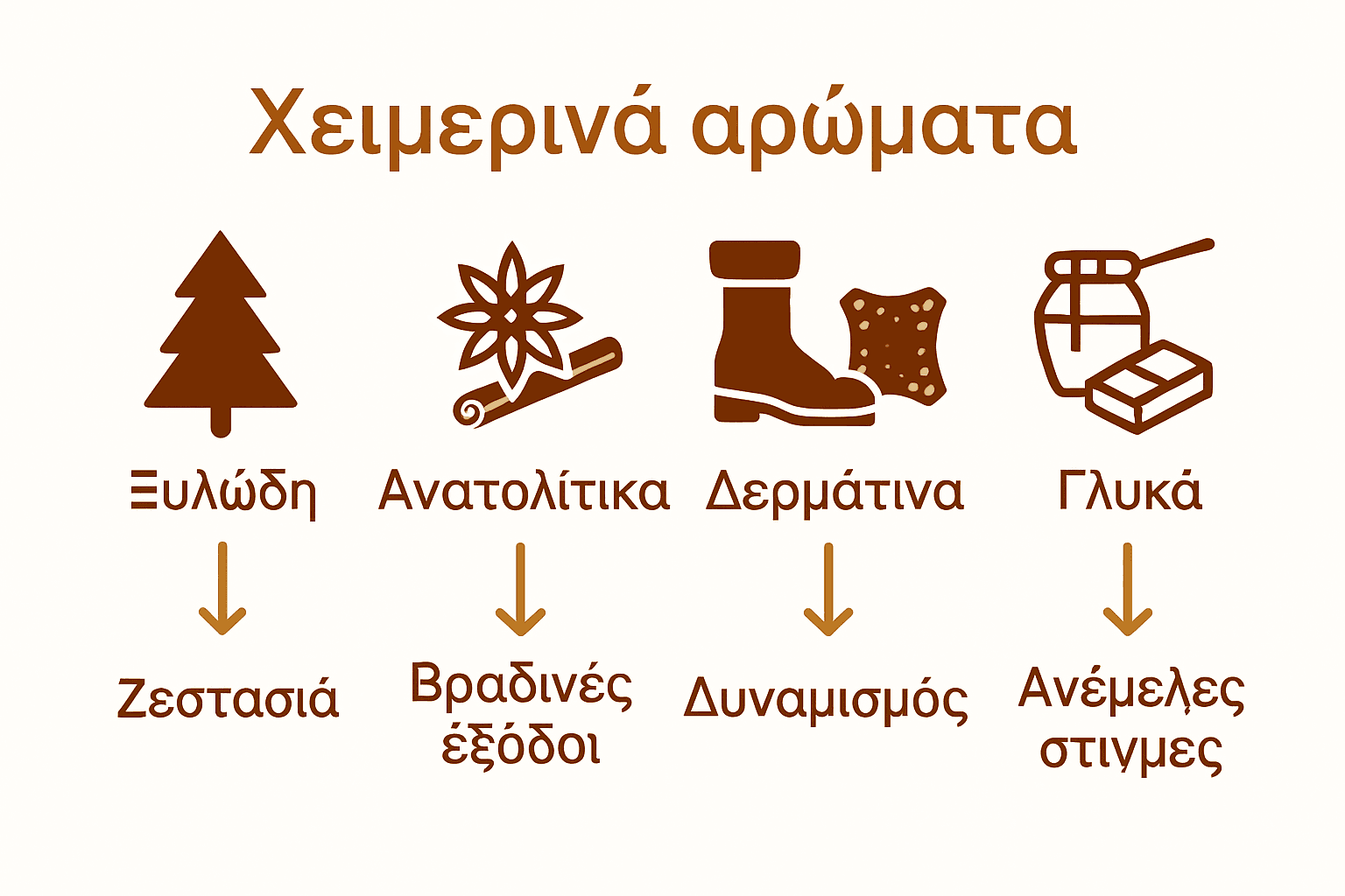 Σύγκριση βασικών κατηγοριών χειμωνιάτικων αρωμάτων με εικονίδια