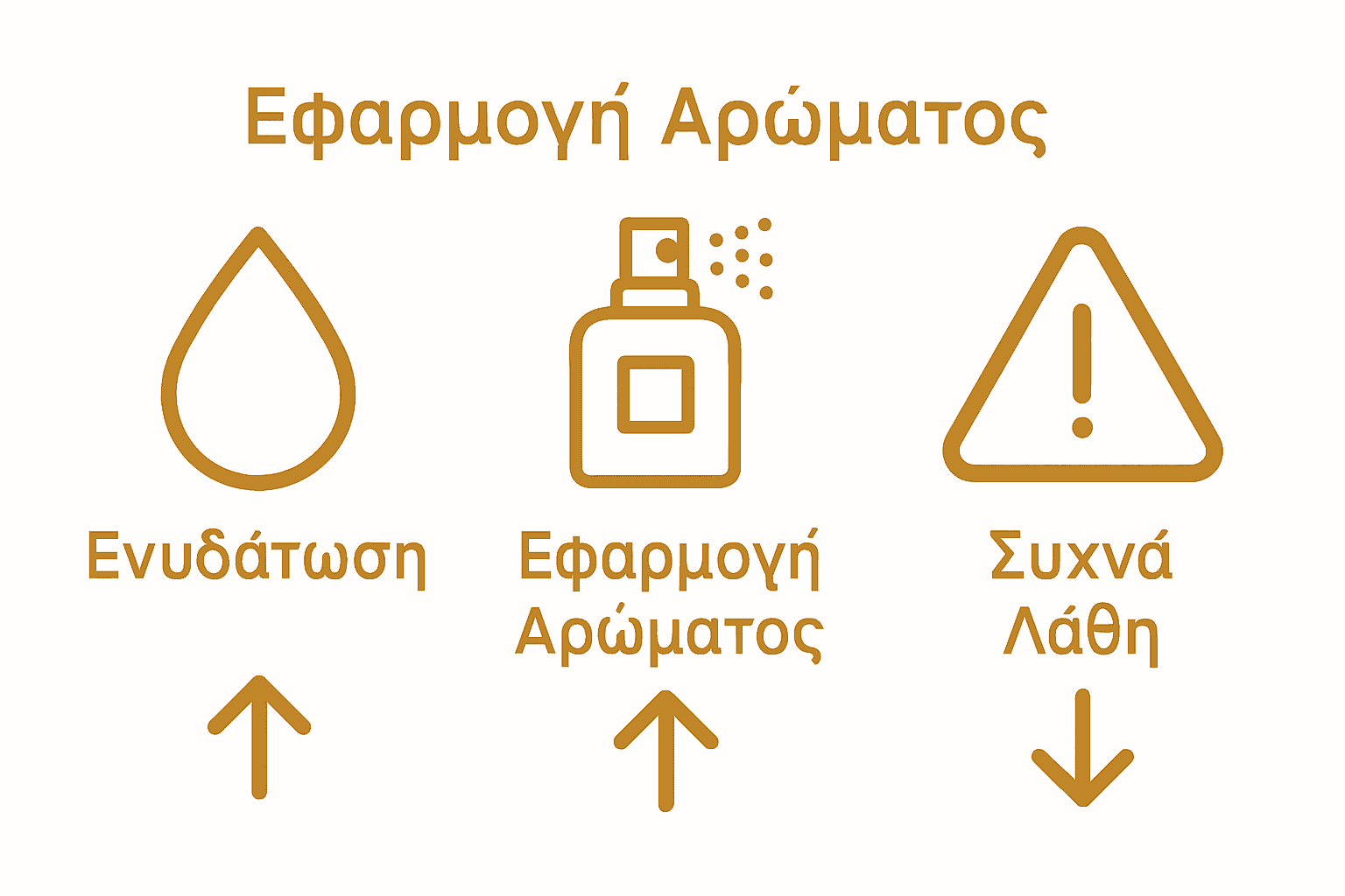 Γραφικό ροής με στάδια ενυδάτωσης, εφαρμογής αρώματος και αποφυγής λαθών στην περιποίηση σώματος