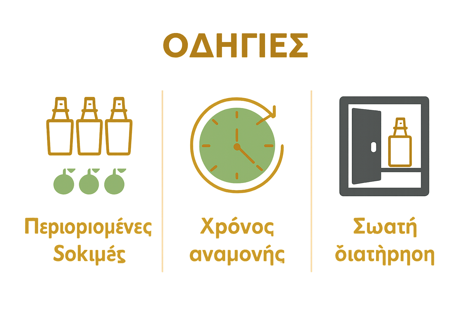 Γραφική σύνοψη βημάτων δοκιμής και διατήρησης αρώματος