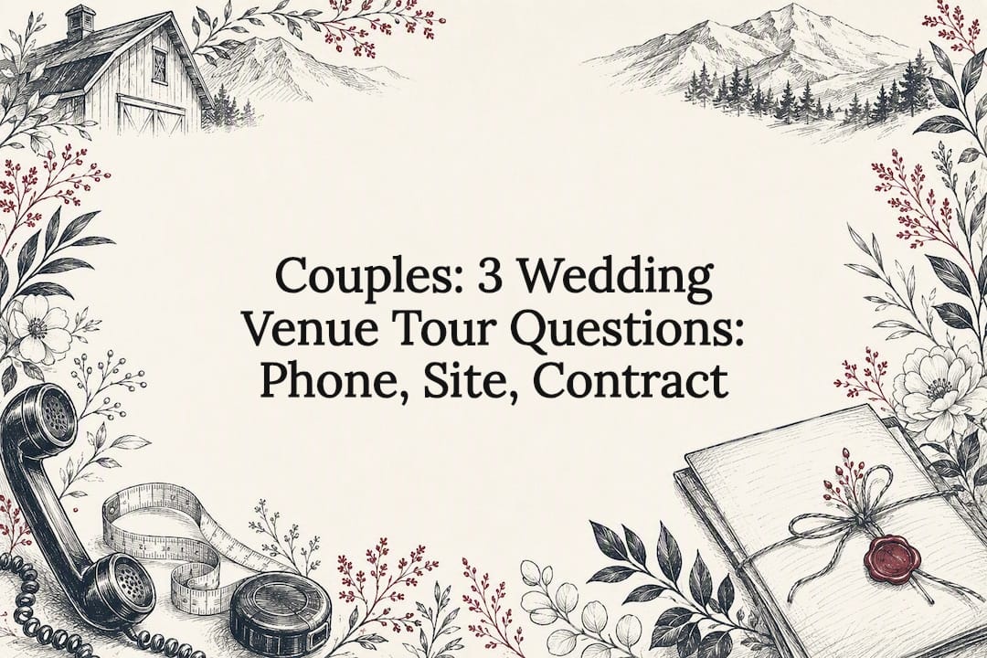 Decorative wedding venue questions title card