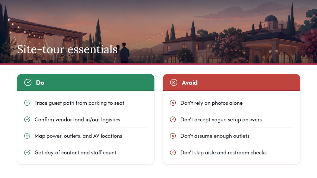 What to Ask During the Tour to See How Your Actual Wedding Day Will Run — overview diagram