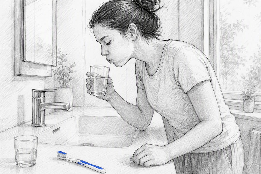 Iemand spoelt zijn mond met lauwwarm water