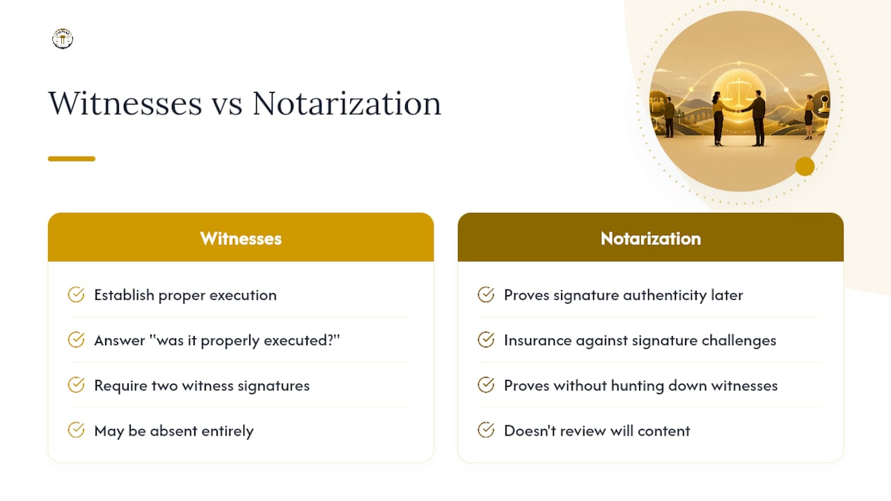 Witnesses and notarization roles compared
