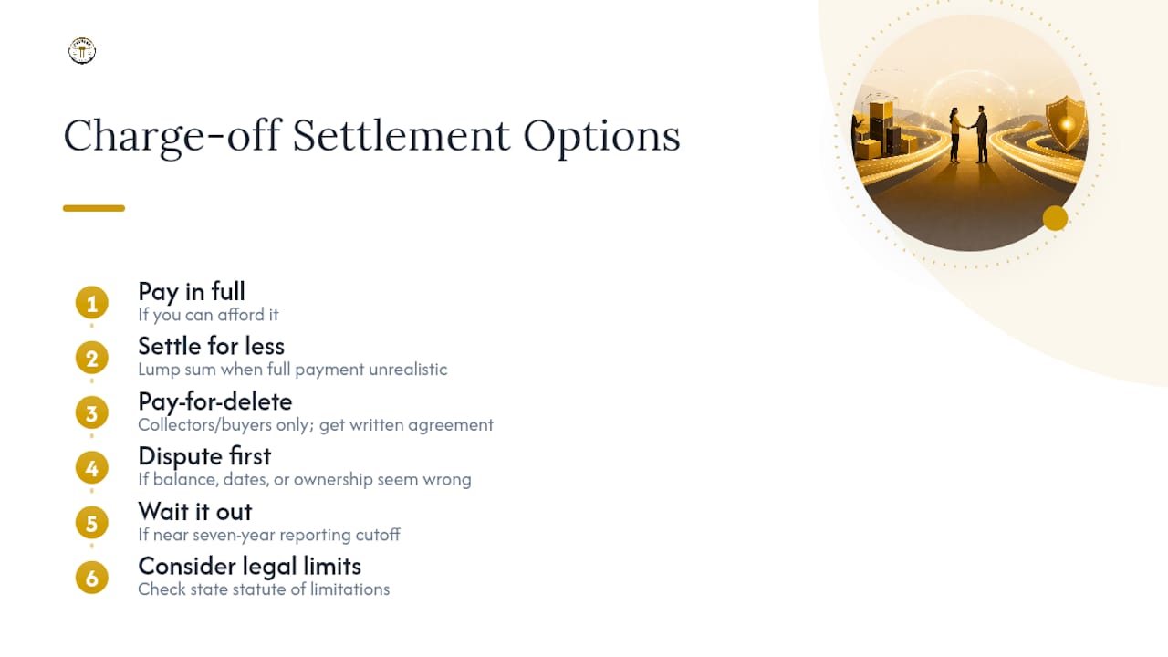 Six charge-off settlement options compared