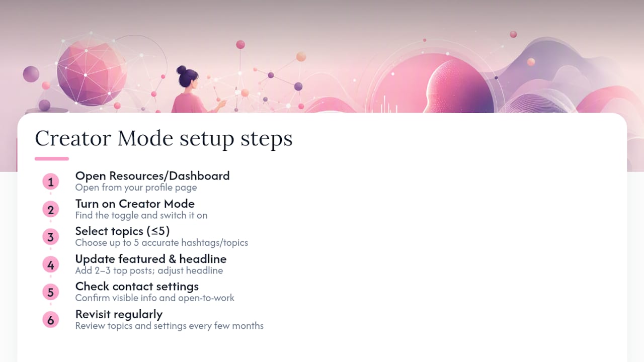 Creator Mode activation and optimization steps
