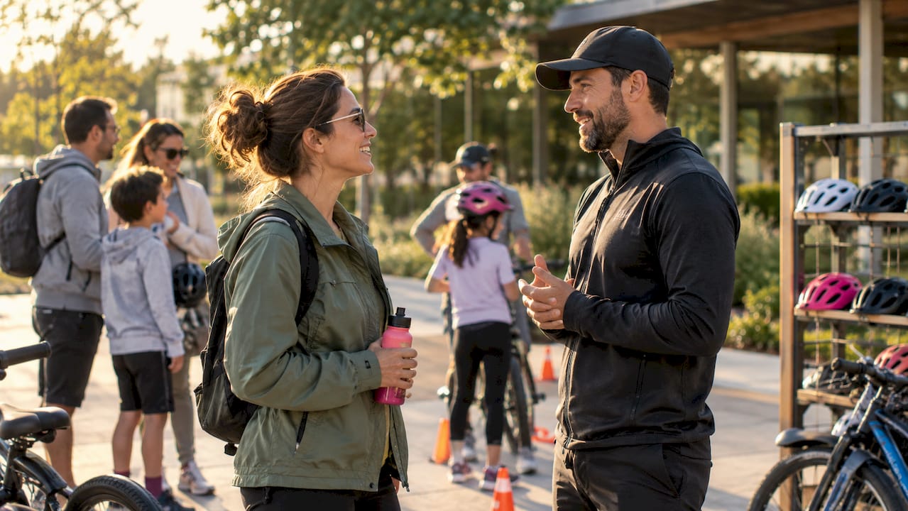 Parent talks with coach at youth ride