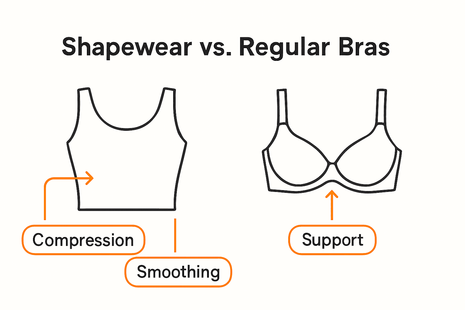 Infographic comparing shapewear bra and regular bra features