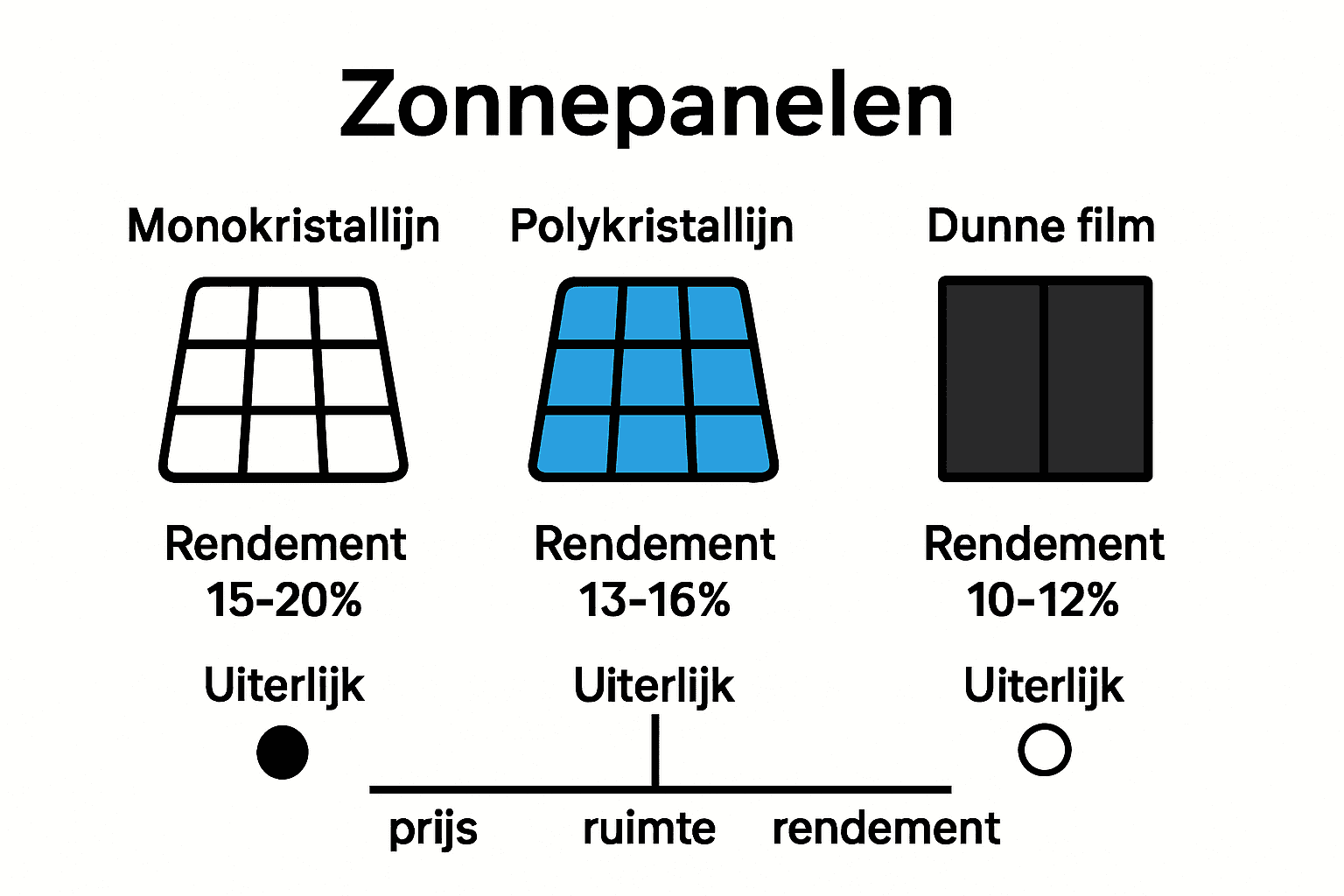 Infographic vergelijking types zonnepanelen en rendement