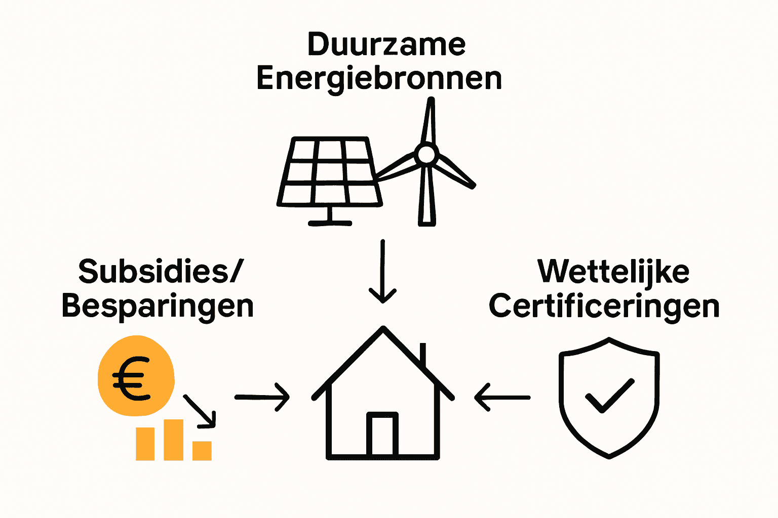 Duurzame installatie infographic met energie, kosten en certificering