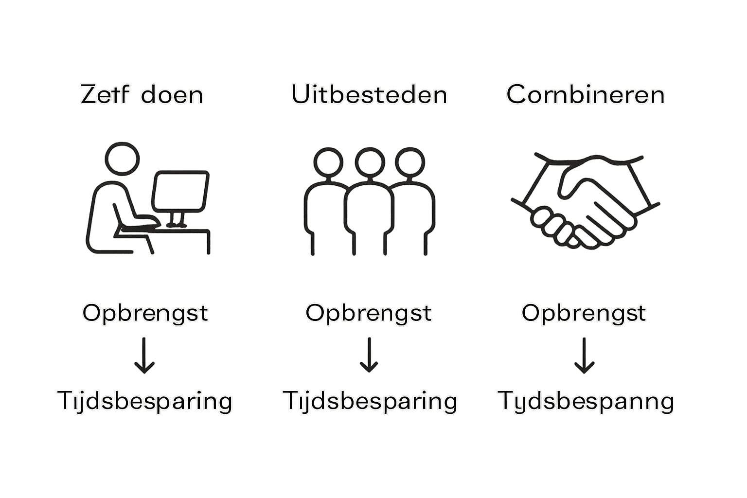 Infographic die de verschillen in Google Ads beheer toont tussen zelf doen, uitbesteden en combineren.