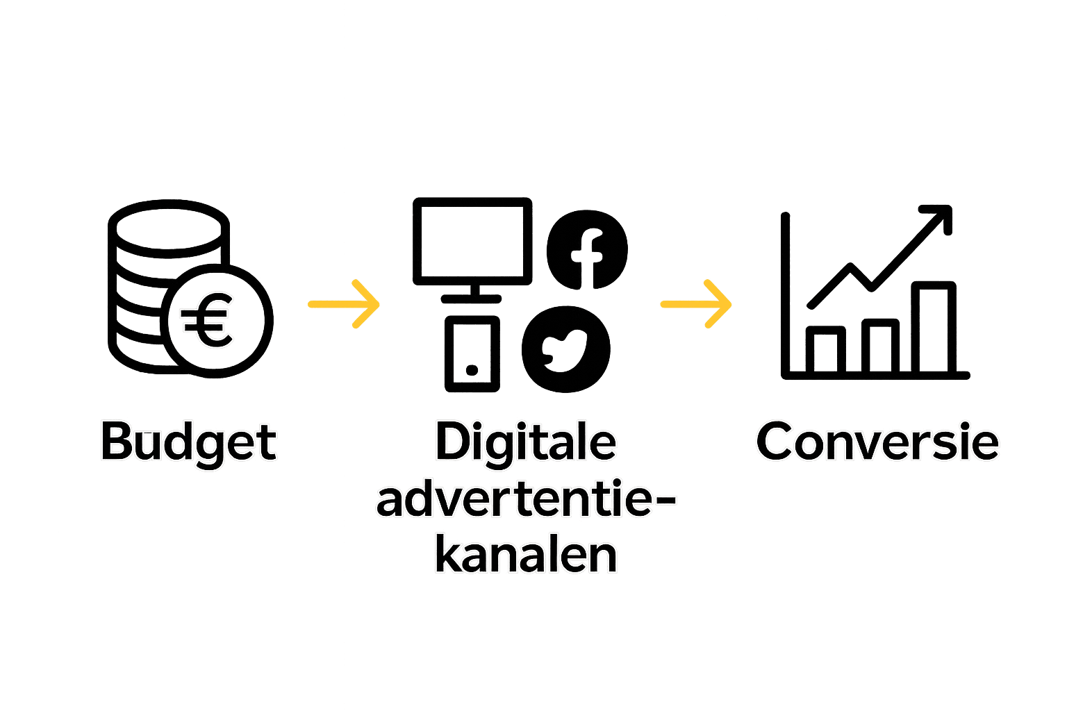 Infographic toont advertentiebudget naar kanalen, dan conversie.