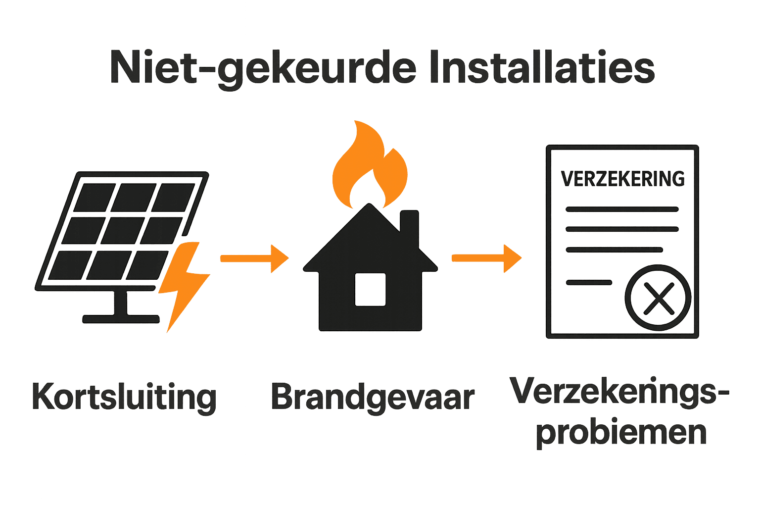 Infographic met risico's van niet-gekeurde zonnepaneleninstallaties