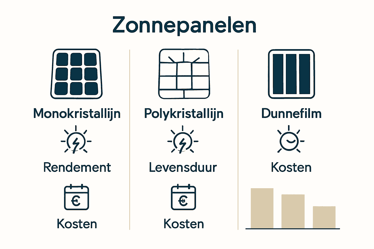 Infographic vergelijking zonnepanelen typen rendement kosten