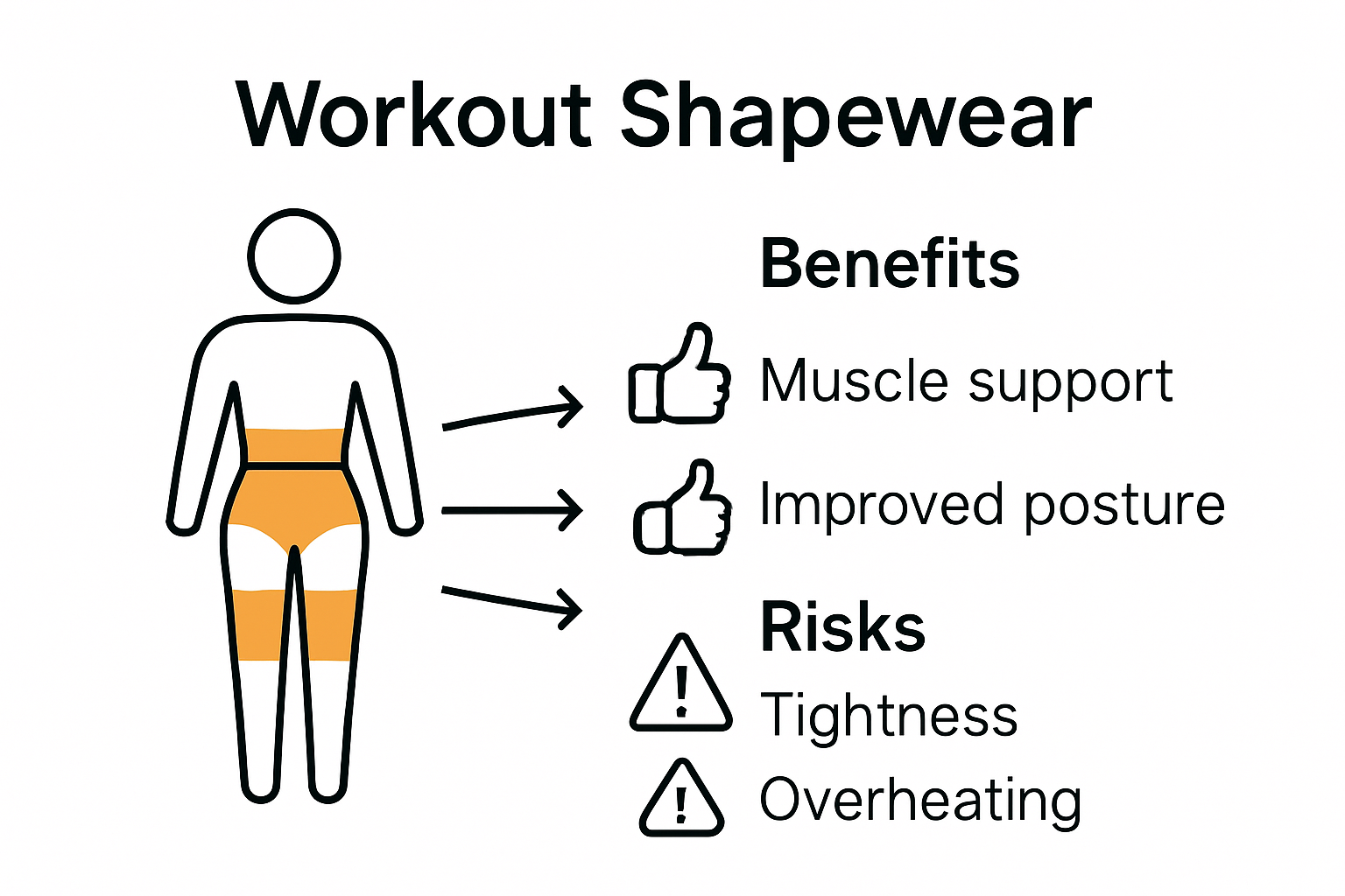 Infographic showing shapewear support zones, benefits, and risks.