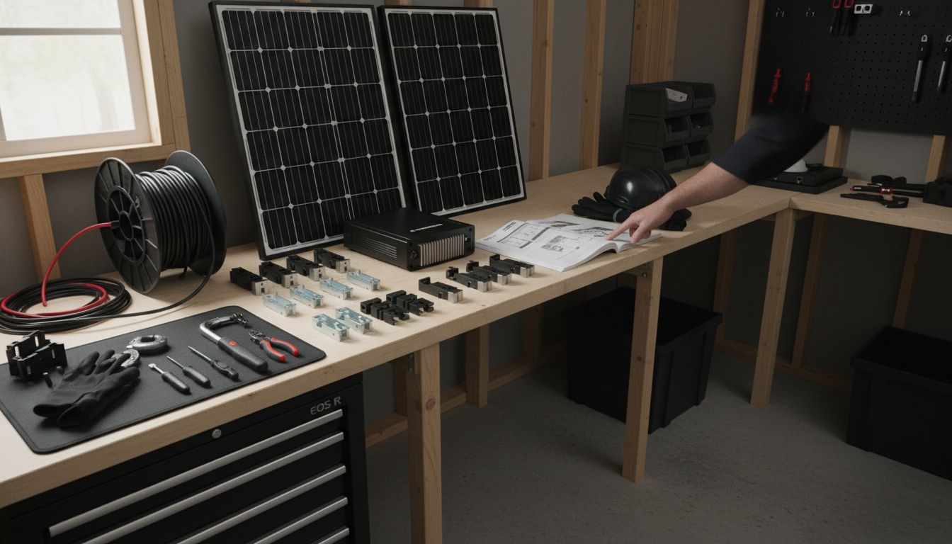 voorbereiding zonnepanelen materialen werkbank