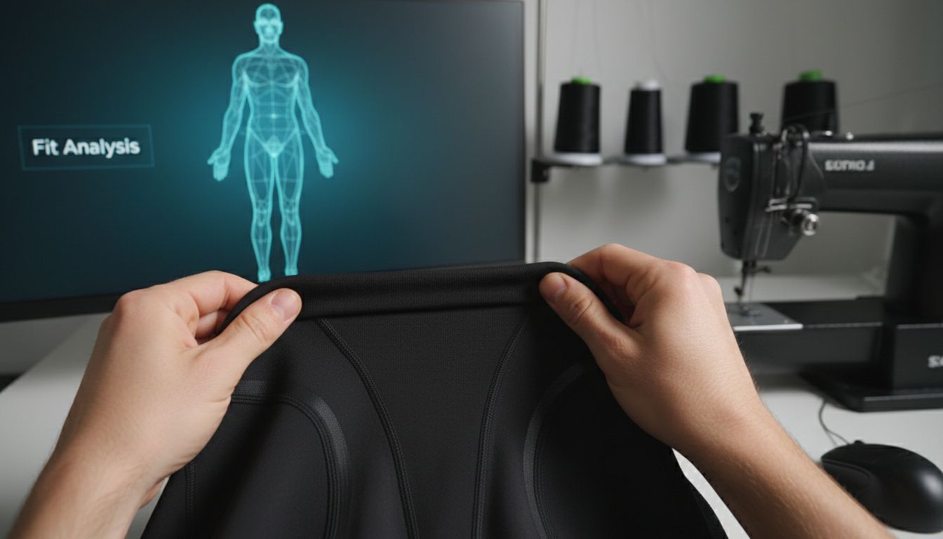 Hands stretching high-tech control leggings fabric