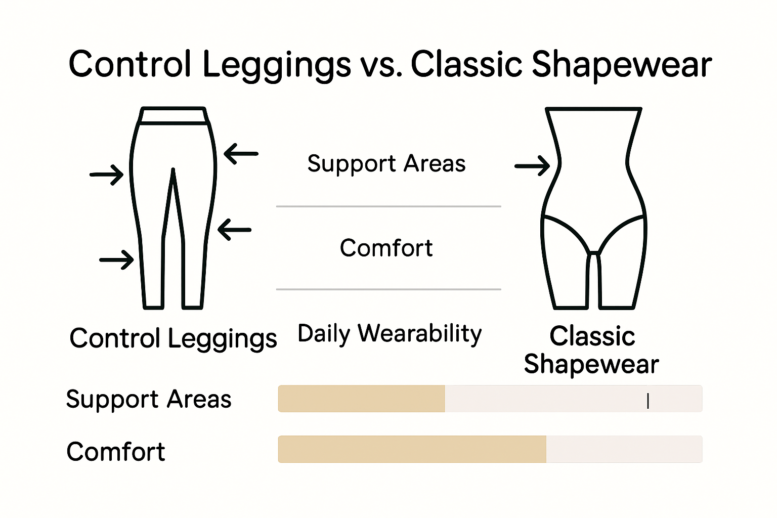 Infographic comparing control leggings and shapewear