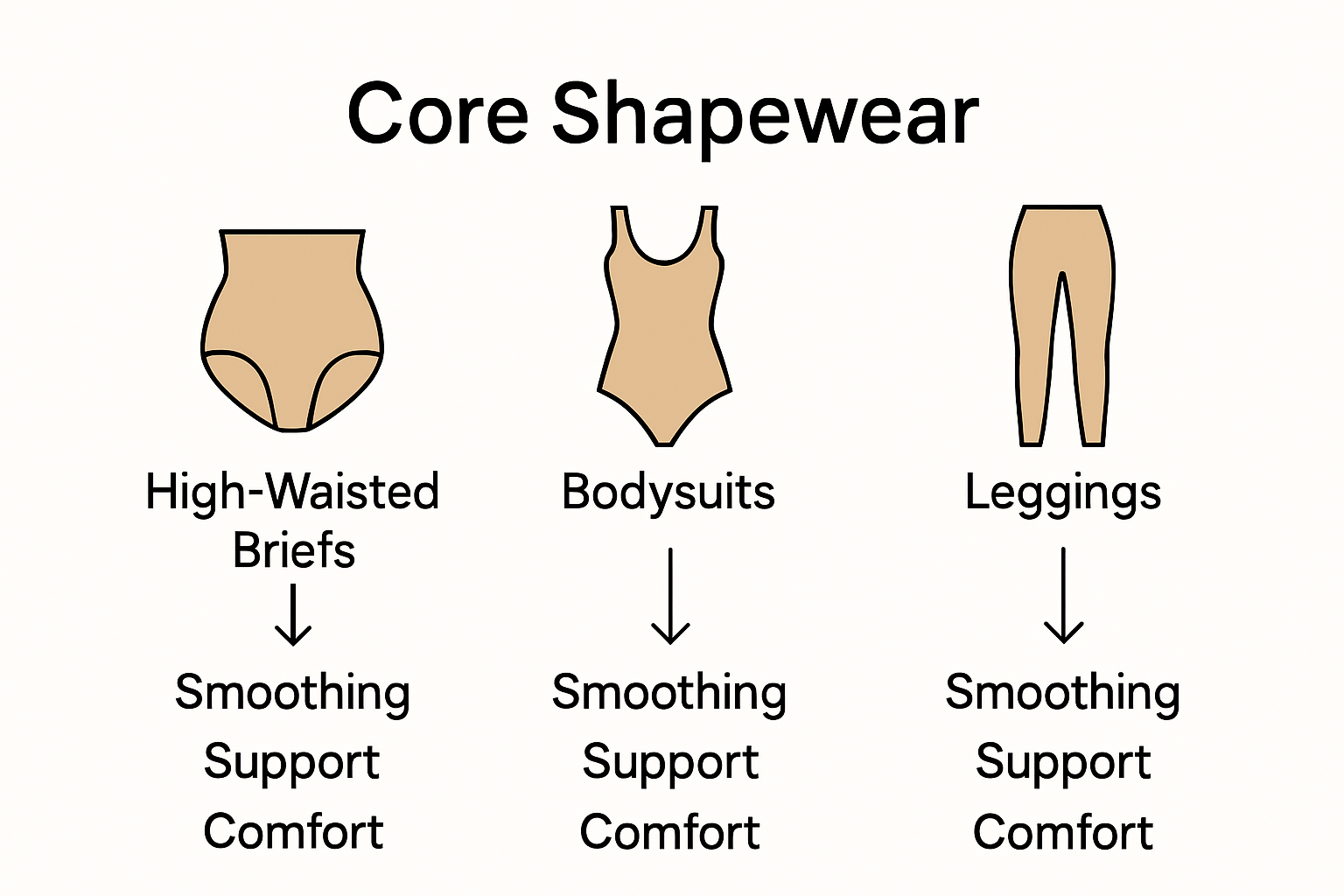 Core shapewear garment types infographic