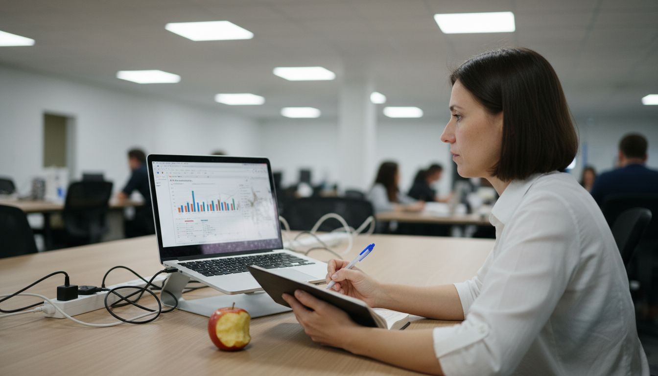 Woman taking notes on search ad campaign