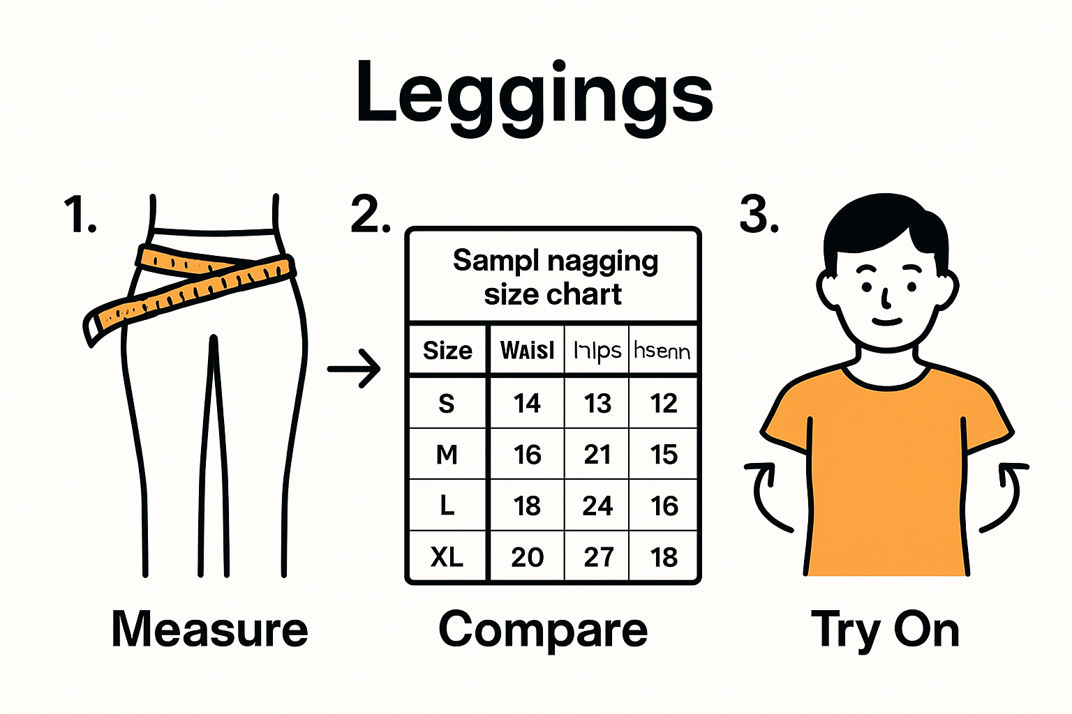 Steps for sizing shaping leggings infographic