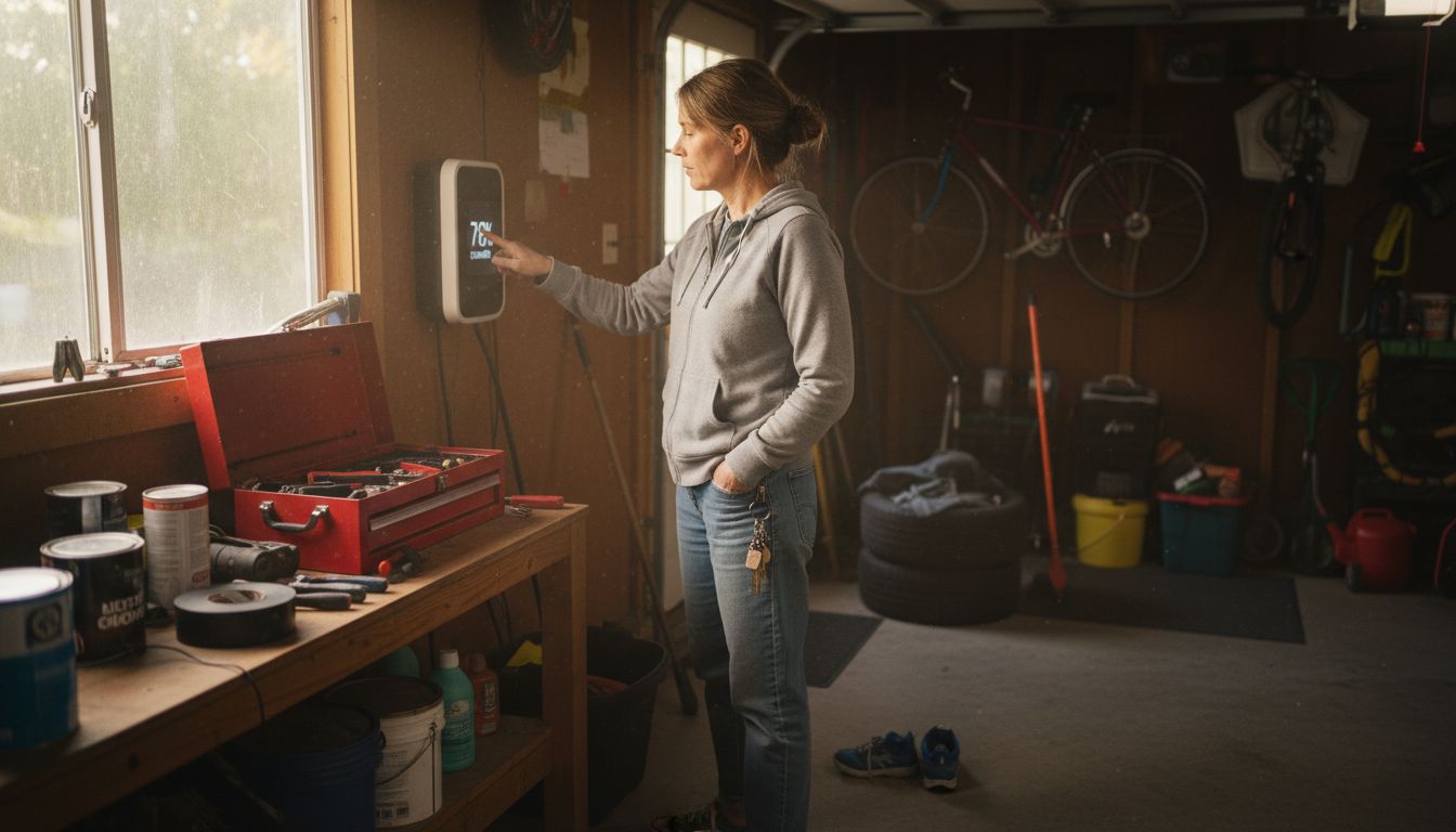 Woman monitoring charging station in garage