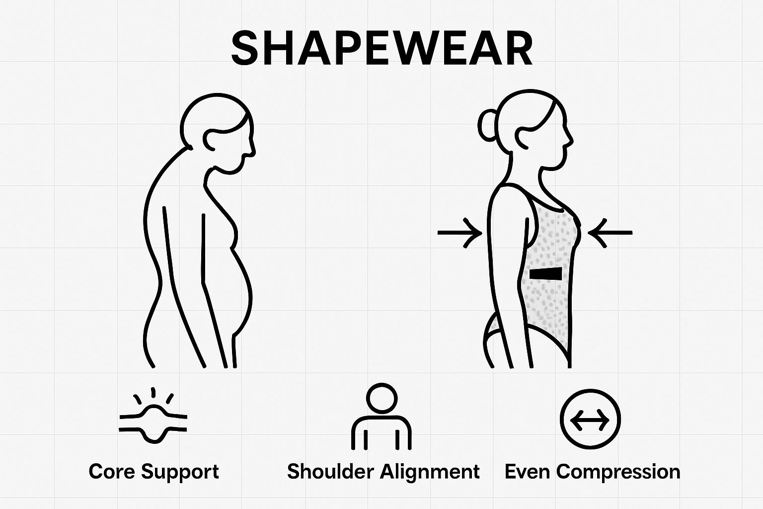 Infographic comparing posture with and without shapewear