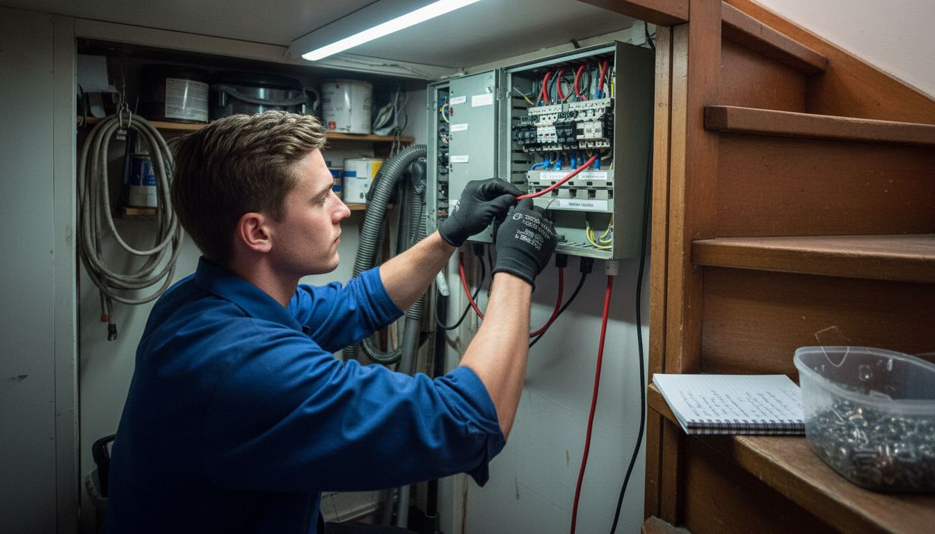 Een monteur haalt met uiterste zorgvuldigheid de oude bedrading uit de groepenkast.