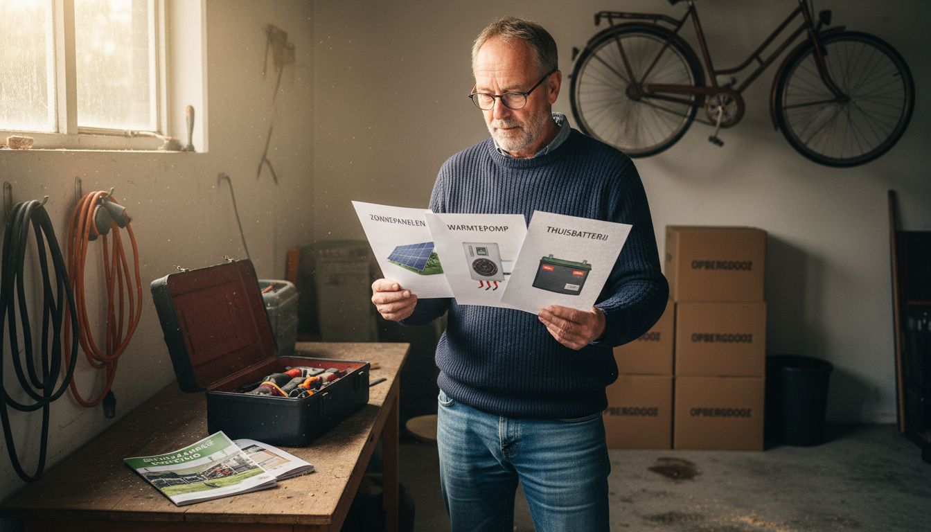 Man bekijkt een overzicht met verschillende mogelijkheden om zijn huis energiezuiniger te maken.