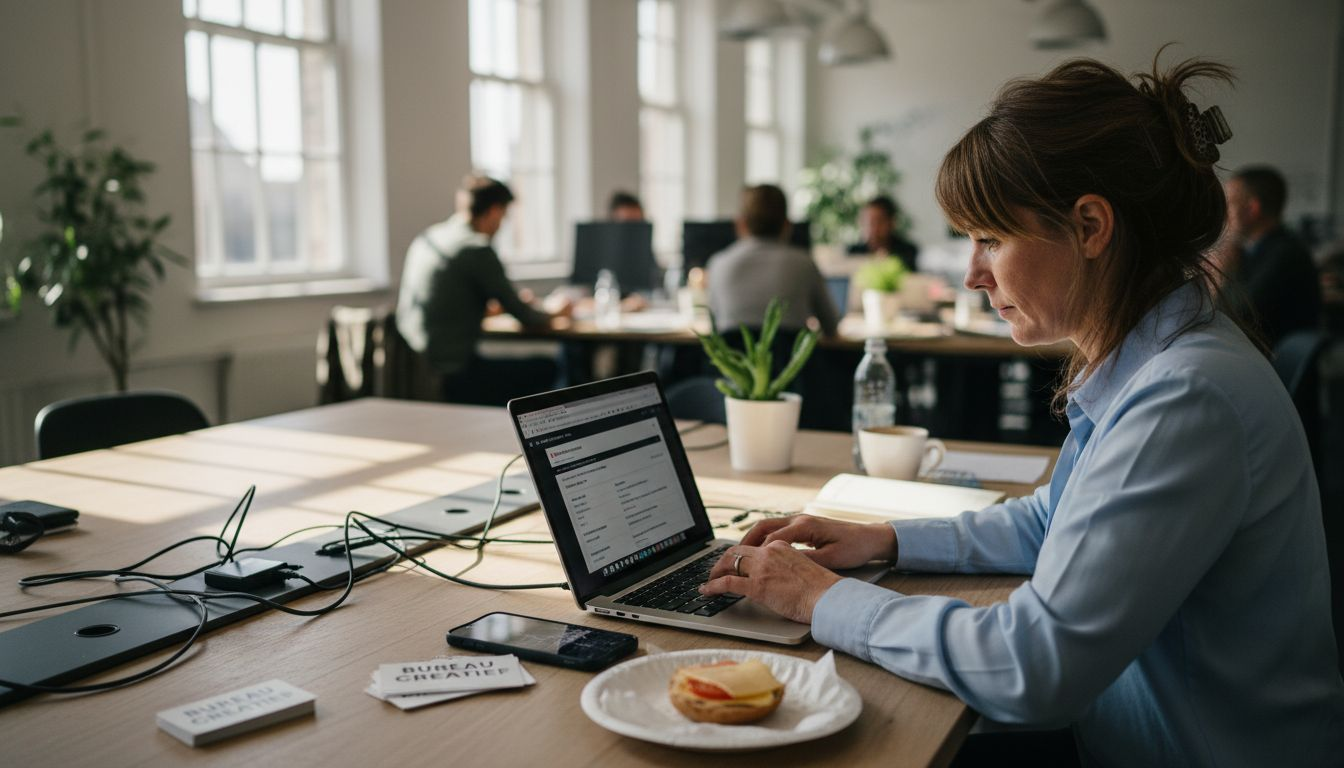 Vrouw aan het werk in haar digitale marketingomgeving, waar ze online advertentiecampagnes beheert.