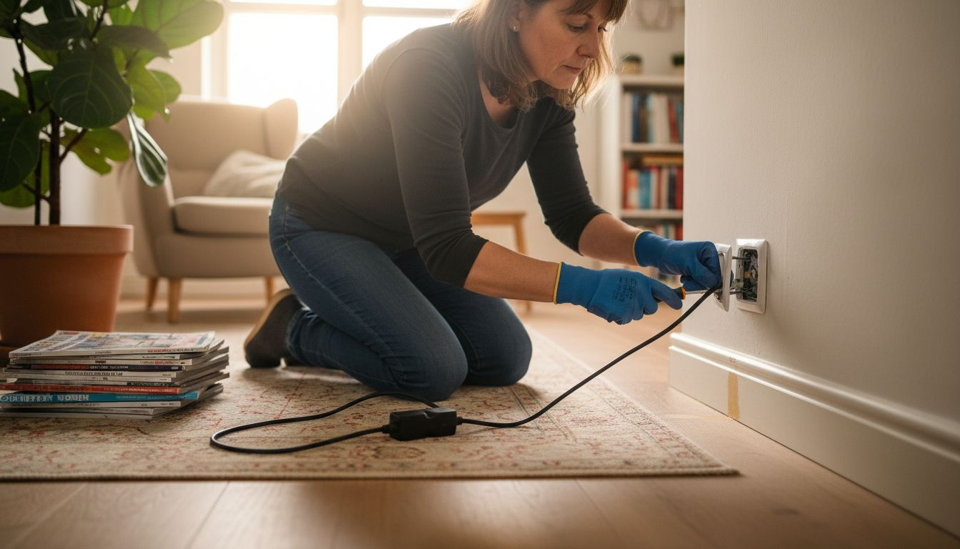 Iemand draait een oud stopcontact uit de muur.