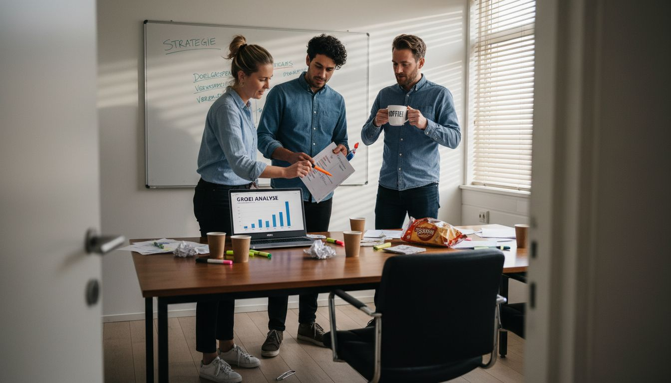 Het marketingteam buigt zich over nieuwe ideeën voor digitale reclamecampagnes.