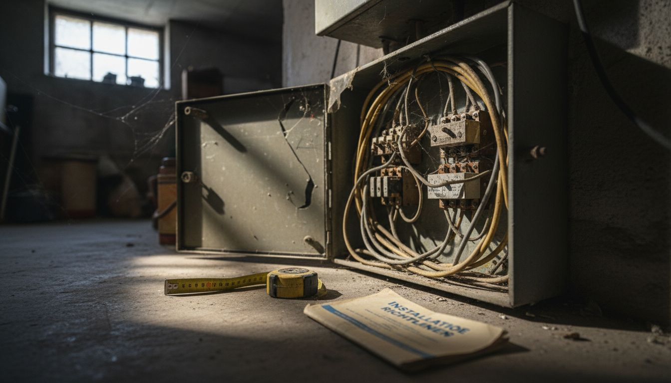 Verouderde meterkast met duidelijke gebruikssporen