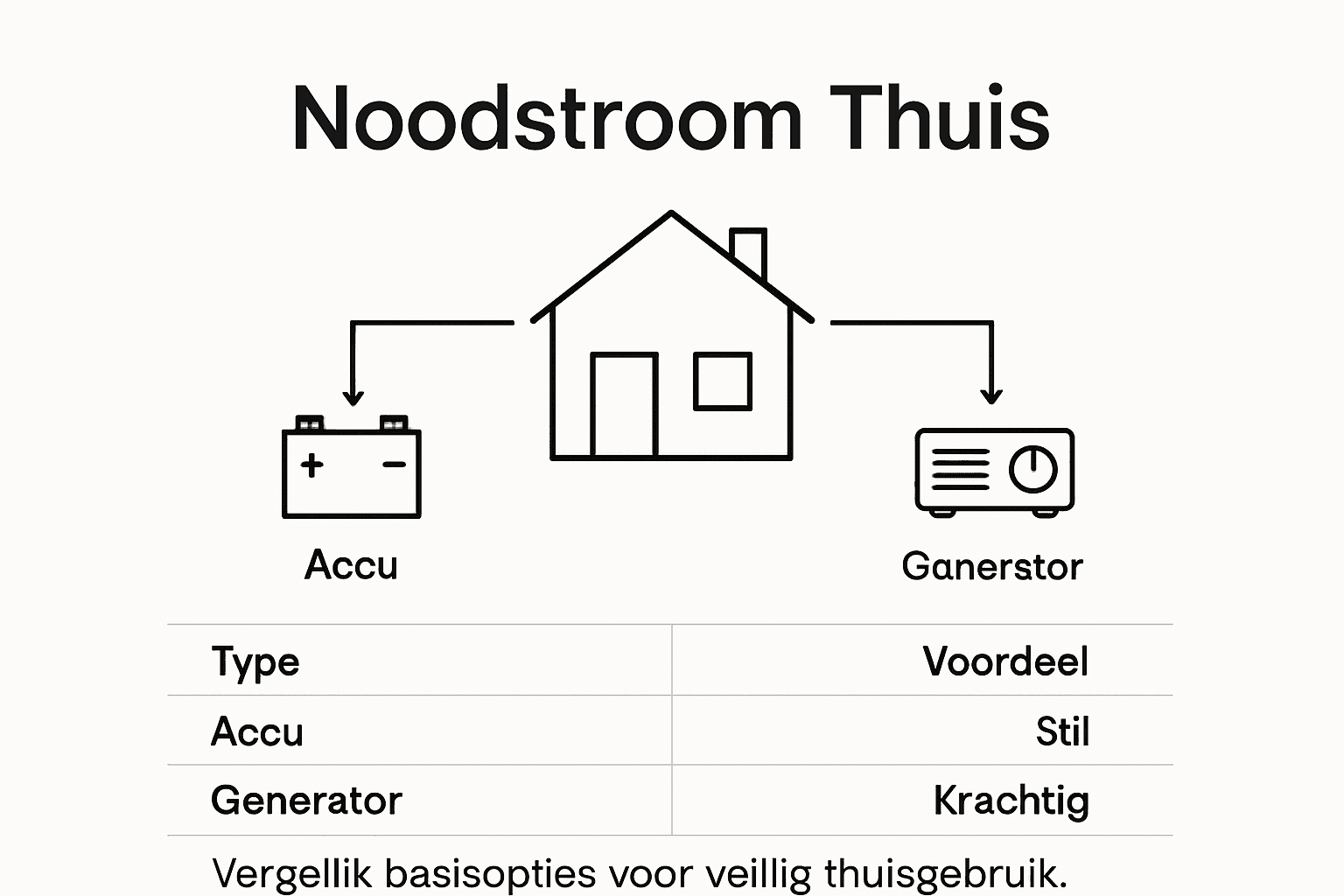 Overzichtsinfographic: oplossingen voor noodstroom in huis