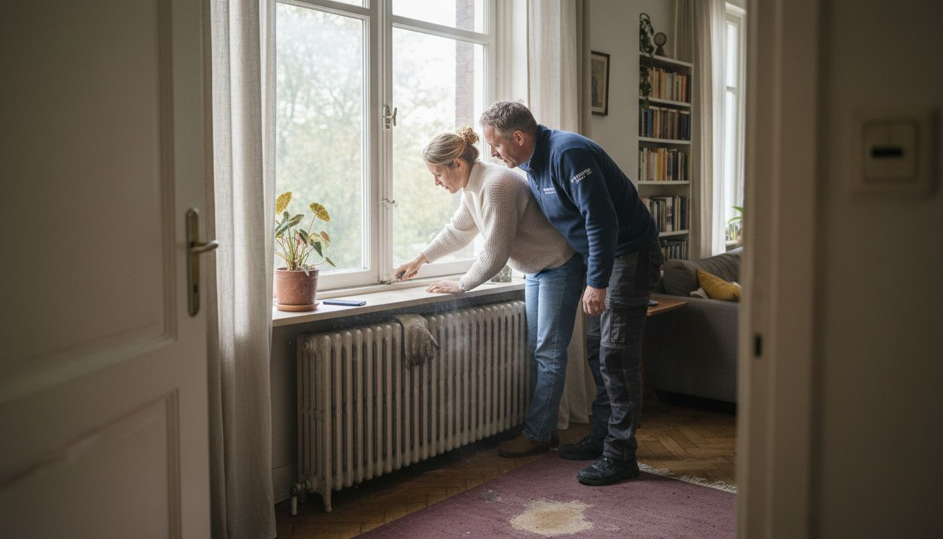 Controle van de radiator en de isolatie in de woonkamer