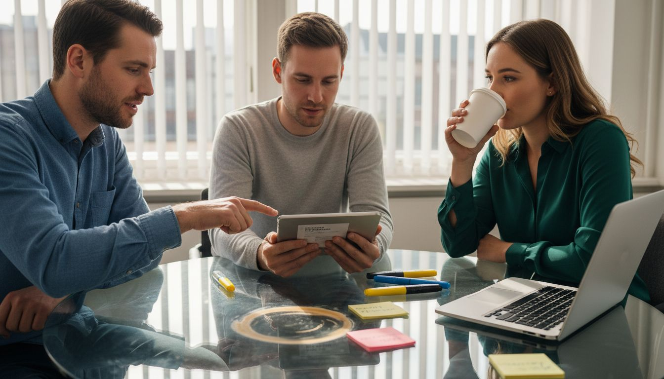 Het team zit samen om tafel om de strategie voor de Google Ads-campagne te bespreken.