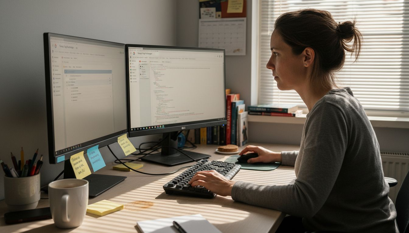 Een vrouw stelt trackingcodes in binnen Google Tag Manager.