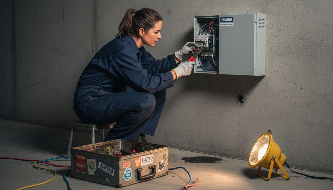 Een installateur plaatst een extra module in de meterkast.