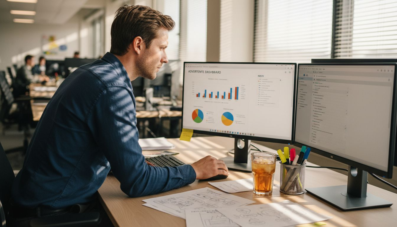 Analyst checking automated ad campaign results