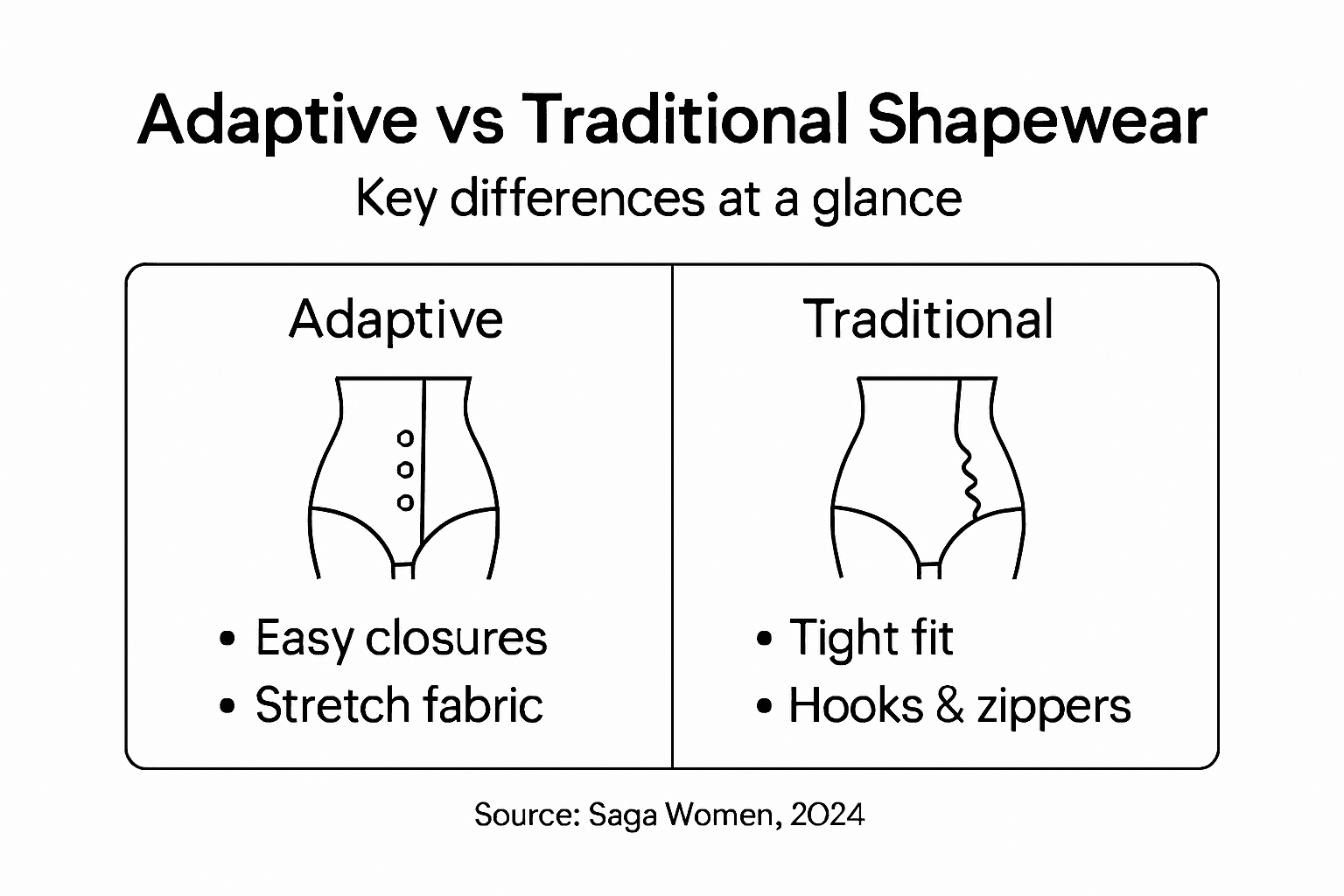 Infographic comparing adaptive and traditional shapewear