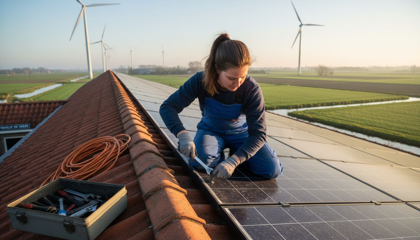 Nederlandse vrouw plaatst zelf zonnepanelen op haar dak