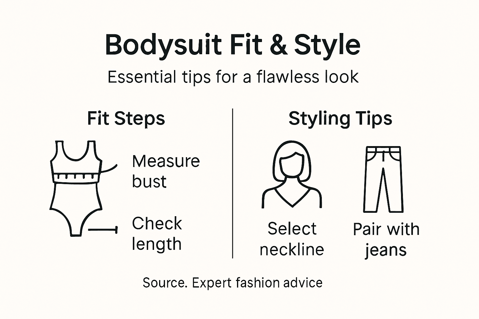 Infographic on bodysuit fit and styling tips