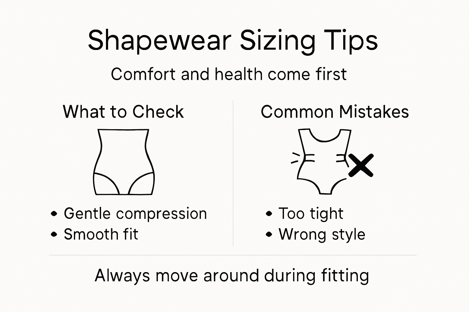 Infographic with shapewear sizing tips and mistakes