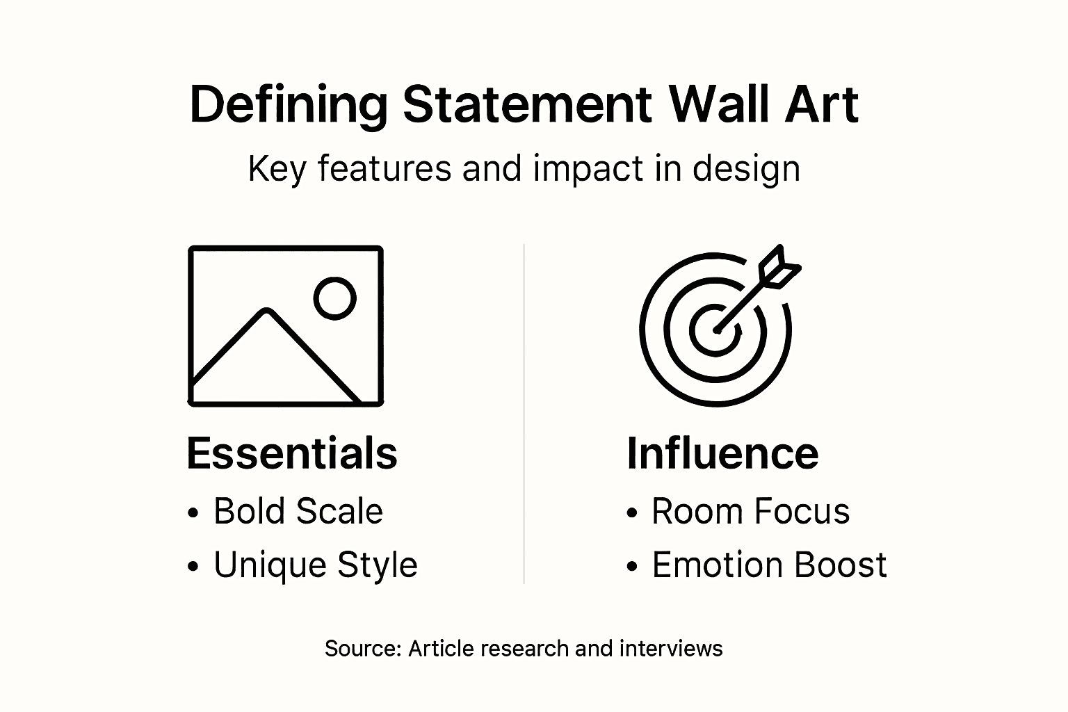 Infographic showing key features of statement wall art