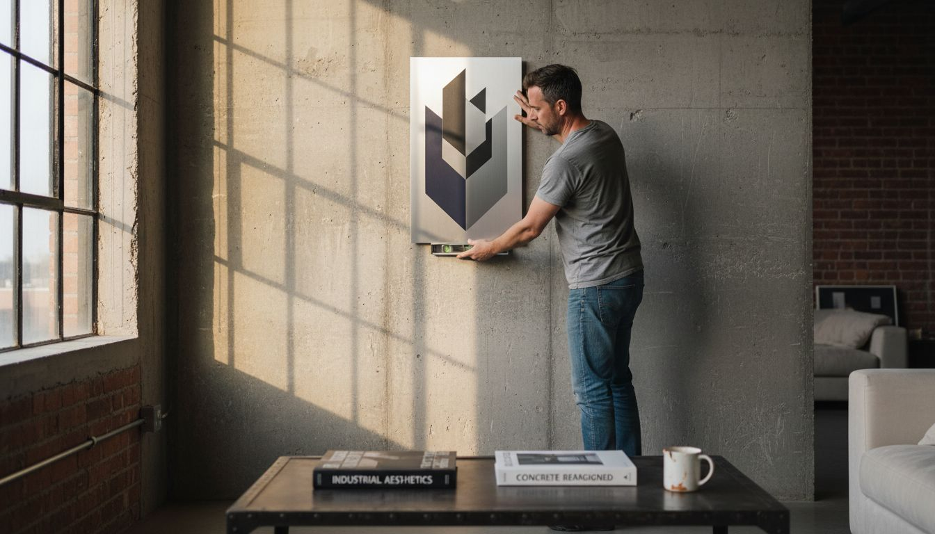 Moderne minimalistische kunst aan betonnen loftmuur