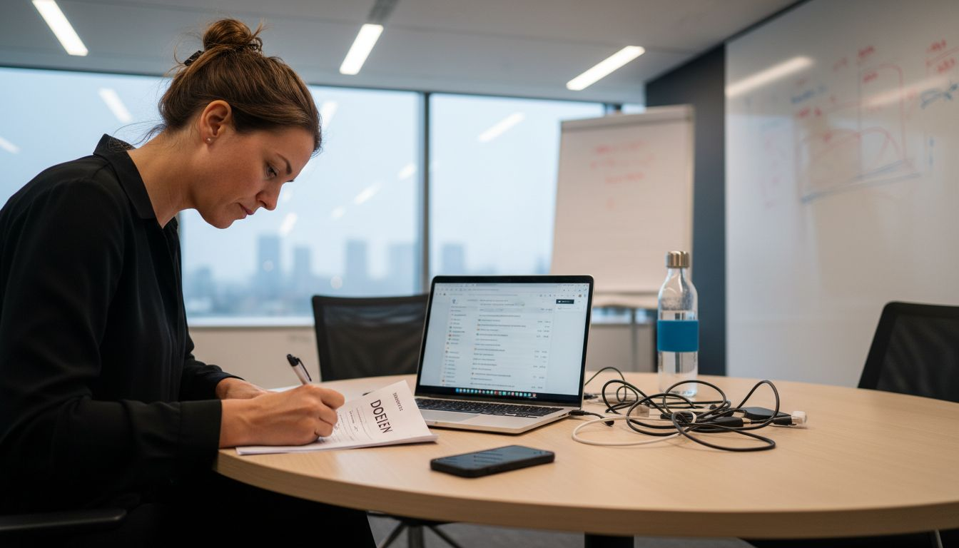 Tijdens een teamoverleg bespreekt een vrouw de doelen voor de campagne.