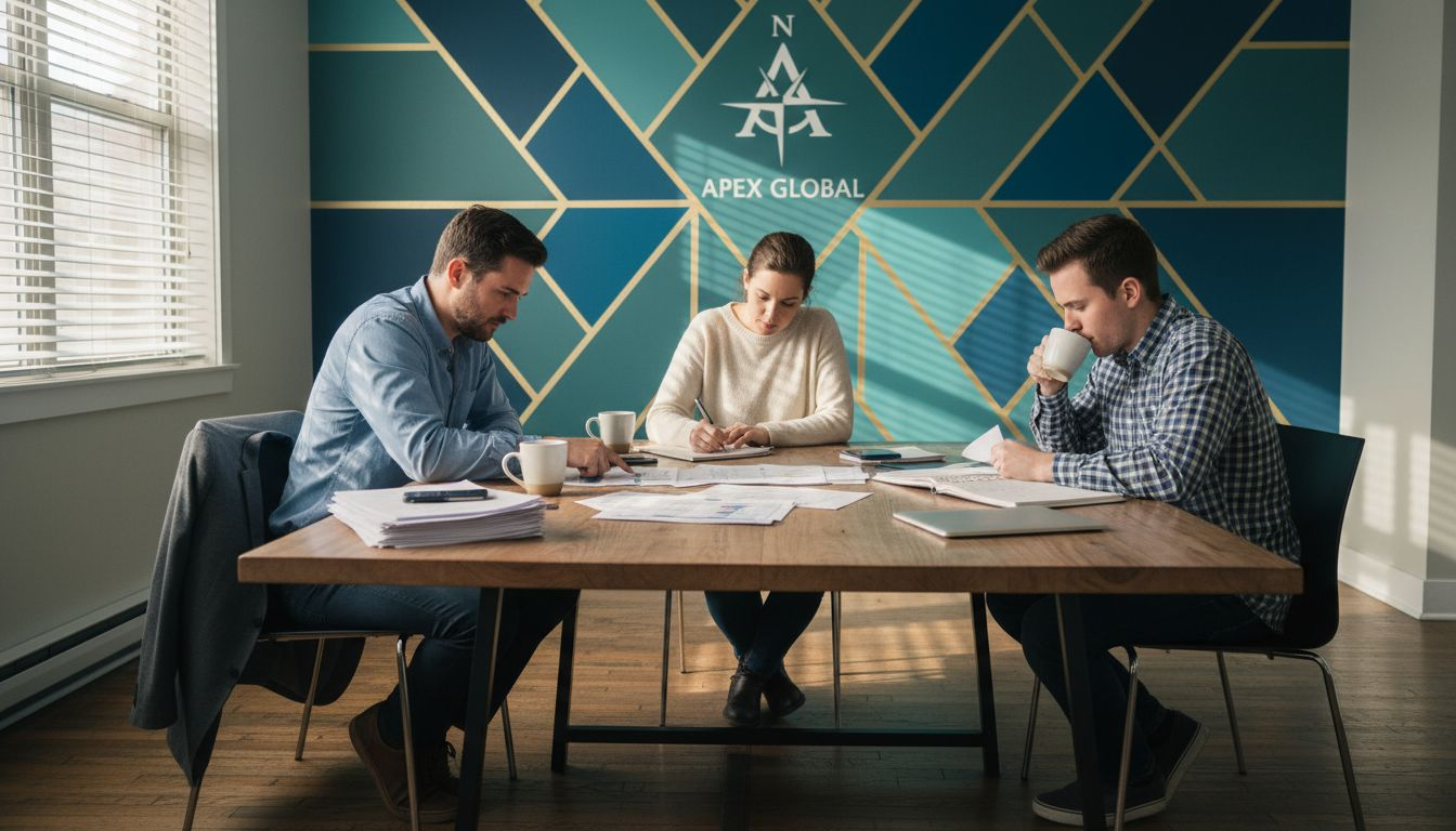 Coworkers meet by a branded mural wall