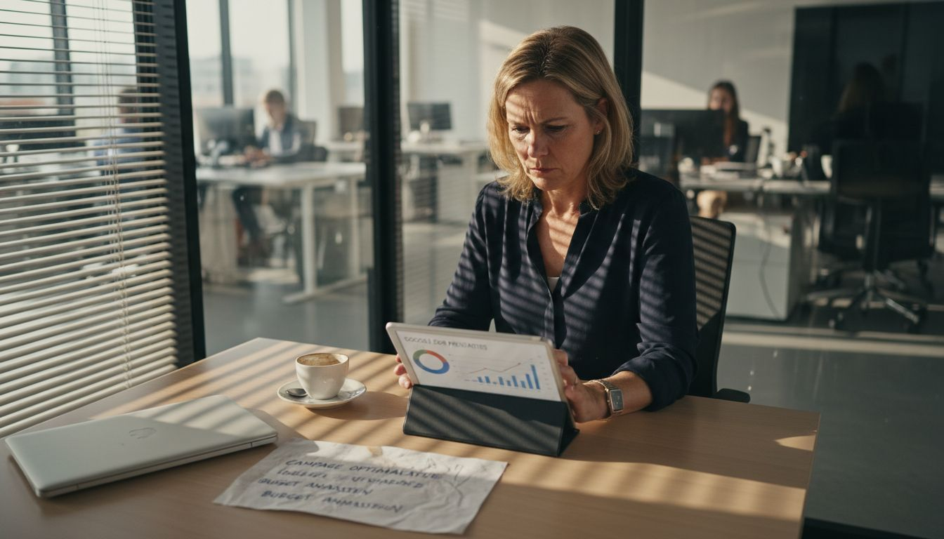 Zakenvrouw analyseert de resultaten van haar Google Ads-campagnes