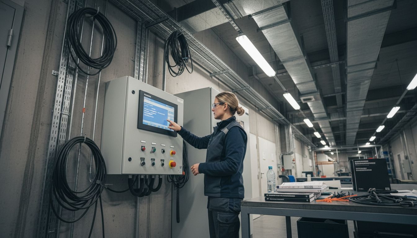 Een monteur inspecteert het ventilatiesysteem in een bedrijfspand.