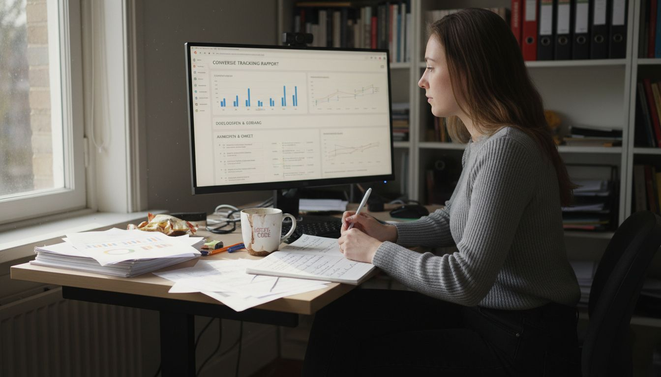 Vrouw die advertentieconversies instelt en tracking configureert